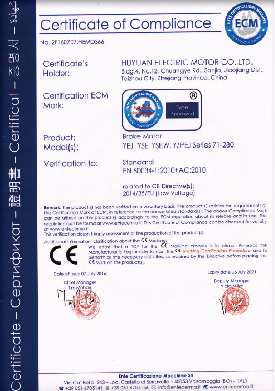 制动电机CE证书